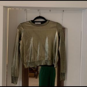 Zara Gold Lame crop sweater Size S
